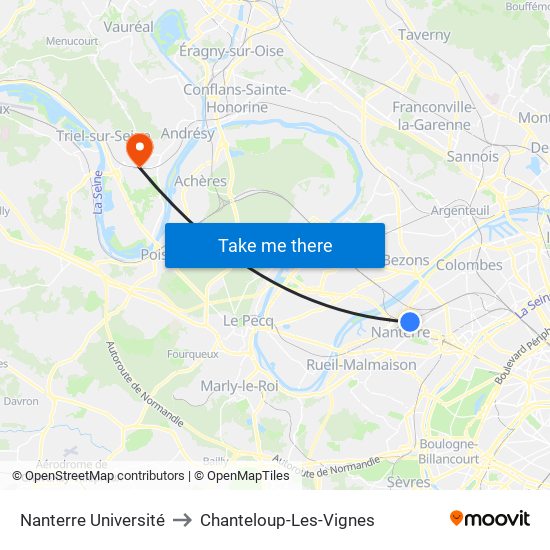 Nanterre Université to Chanteloup-Les-Vignes map