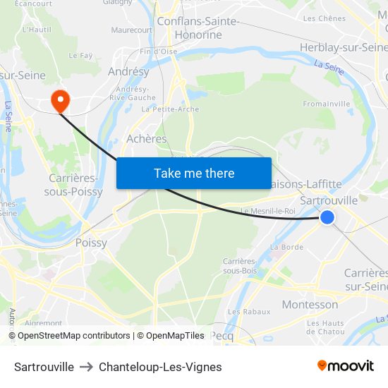Sartrouville to Chanteloup-Les-Vignes map