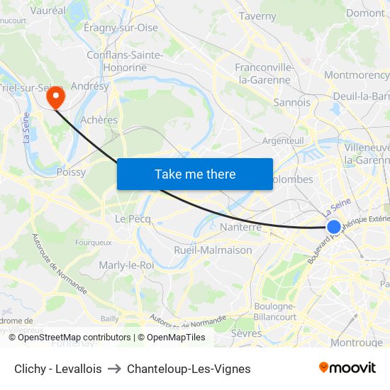 Clichy - Levallois to Chanteloup-Les-Vignes map