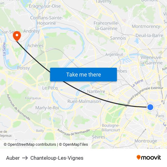 Auber to Chanteloup-Les-Vignes map