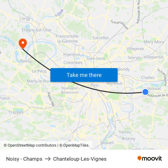 Noisy - Champs to Chanteloup-Les-Vignes map