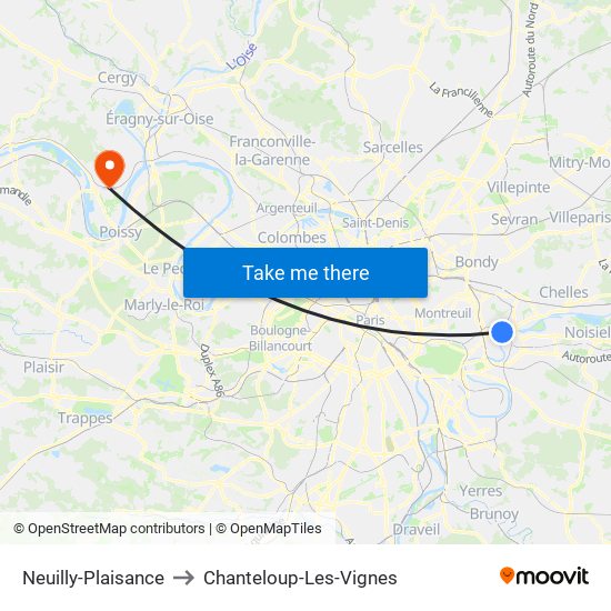 Neuilly-Plaisance to Chanteloup-Les-Vignes map