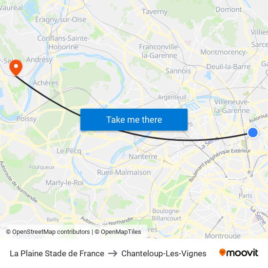 La Plaine Stade de France to Chanteloup-Les-Vignes map