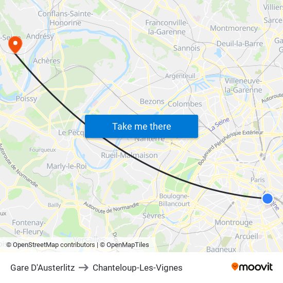 Gare D'Austerlitz to Chanteloup-Les-Vignes map