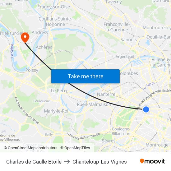 Charles de Gaulle Etoile to Chanteloup-Les-Vignes map