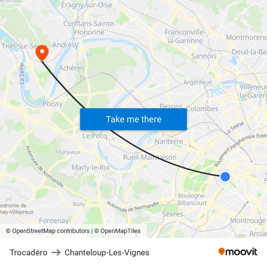 Trocadéro to Chanteloup-Les-Vignes map