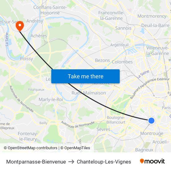 Montparnasse-Bienvenue to Chanteloup-Les-Vignes map
