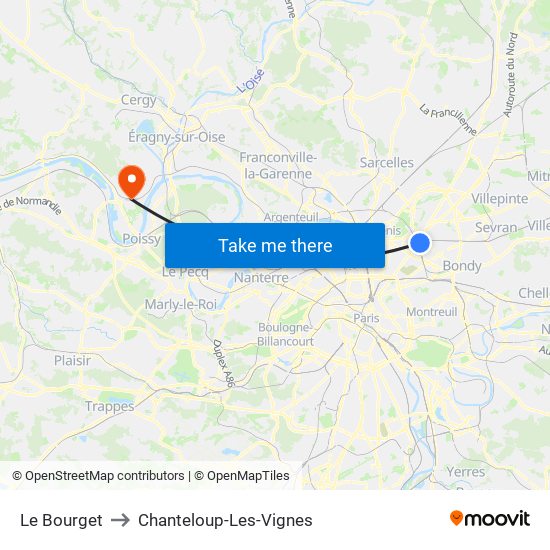 Le Bourget to Chanteloup-Les-Vignes map
