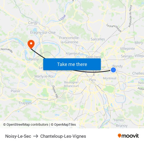 Noisy-Le-Sec to Chanteloup-Les-Vignes map