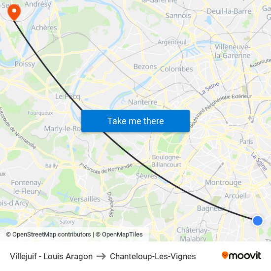 Villejuif - Louis Aragon to Chanteloup-Les-Vignes map
