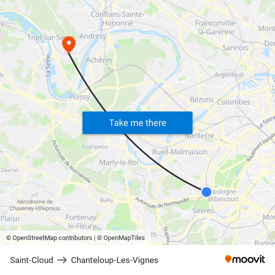 Saint-Cloud to Chanteloup-Les-Vignes map