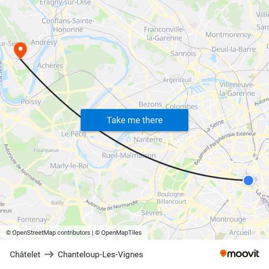 Châtelet to Chanteloup-Les-Vignes map