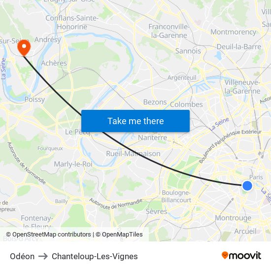 Odéon to Chanteloup-Les-Vignes map