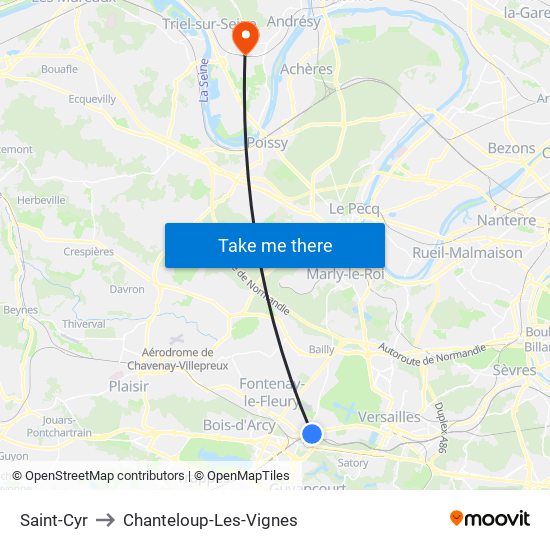 Saint-Cyr to Chanteloup-Les-Vignes map