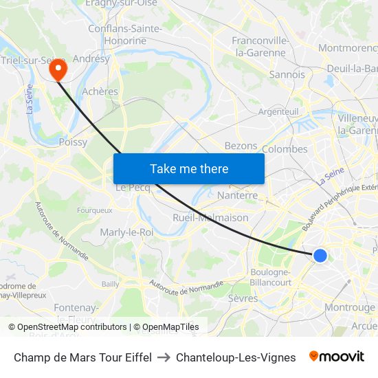 Champ de Mars Tour Eiffel to Chanteloup-Les-Vignes map