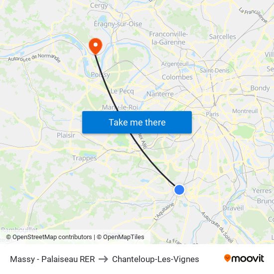 Massy - Palaiseau RER to Chanteloup-Les-Vignes map