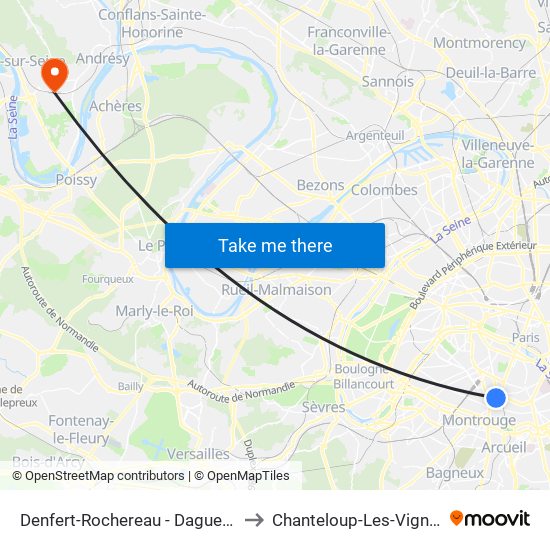 Denfert-Rochereau - Daguerre to Chanteloup-Les-Vignes map