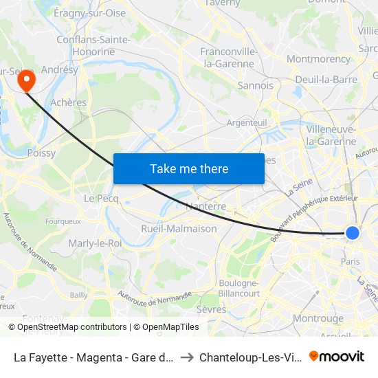 La Fayette - Magenta - Gare du Nord to Chanteloup-Les-Vignes map