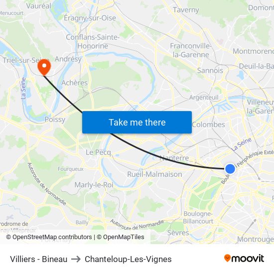 Villiers - Bineau to Chanteloup-Les-Vignes map