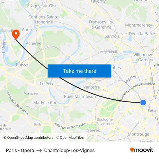 Paris - Opéra to Chanteloup-Les-Vignes map