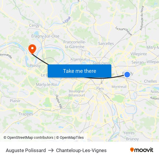 Auguste Polissard to Chanteloup-Les-Vignes map