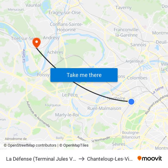 La Défense (Terminal Jules Verne) to Chanteloup-Les-Vignes map