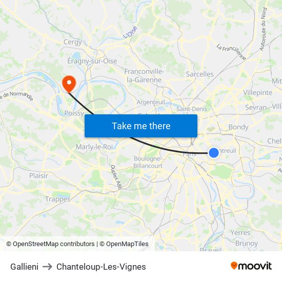 Gallieni to Chanteloup-Les-Vignes map
