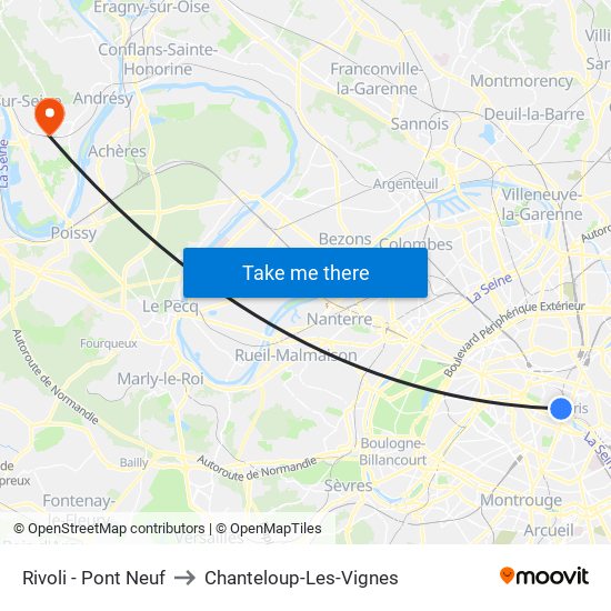 Rivoli - Pont Neuf to Chanteloup-Les-Vignes map