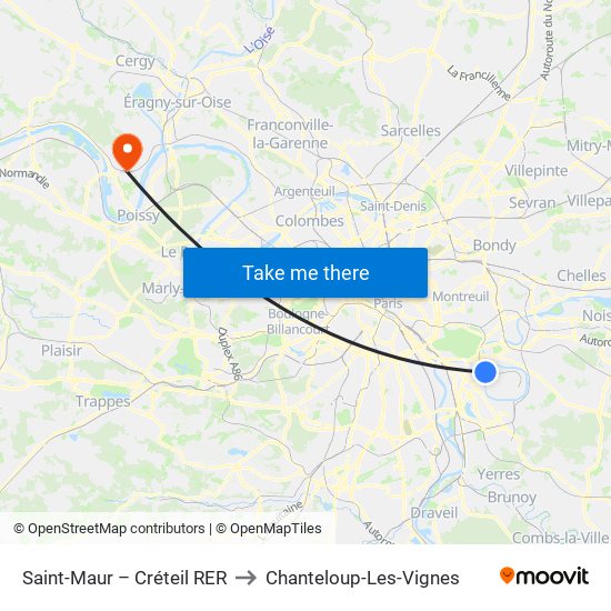 Saint-Maur – Créteil RER to Chanteloup-Les-Vignes map