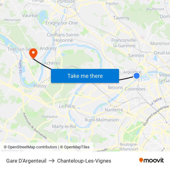 Gare D'Argenteuil to Chanteloup-Les-Vignes map