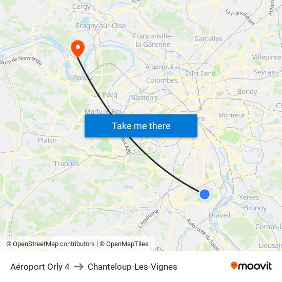 Aéroport Orly 4 to Chanteloup-Les-Vignes map