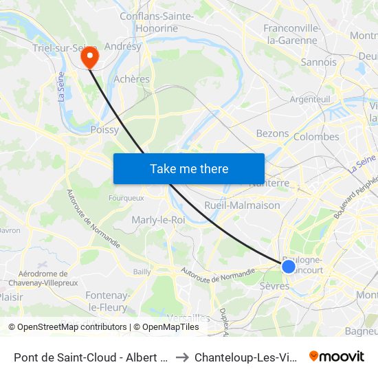 Pont de Saint-Cloud - Albert Kahn to Chanteloup-Les-Vignes map
