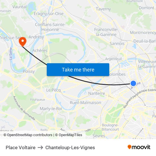Place Voltaire to Chanteloup-Les-Vignes map