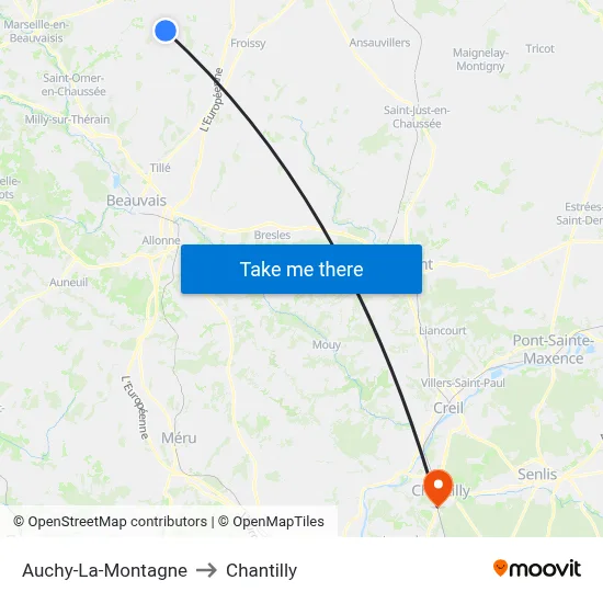 Auchy-La-Montagne to Chantilly map