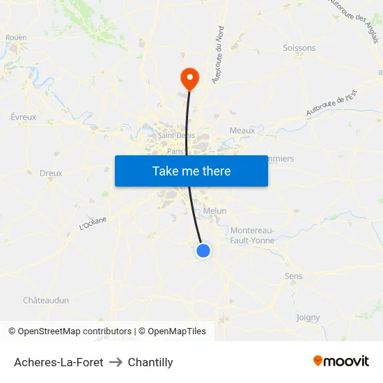 Acheres-La-Foret to Chantilly map