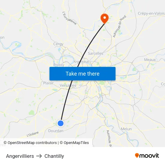 Angervilliers to Chantilly map