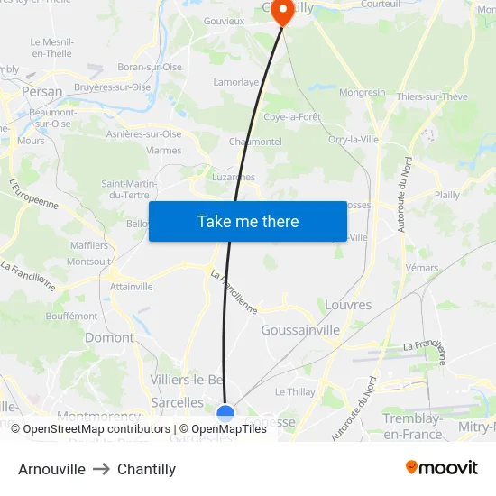 Arnouville to Chantilly map