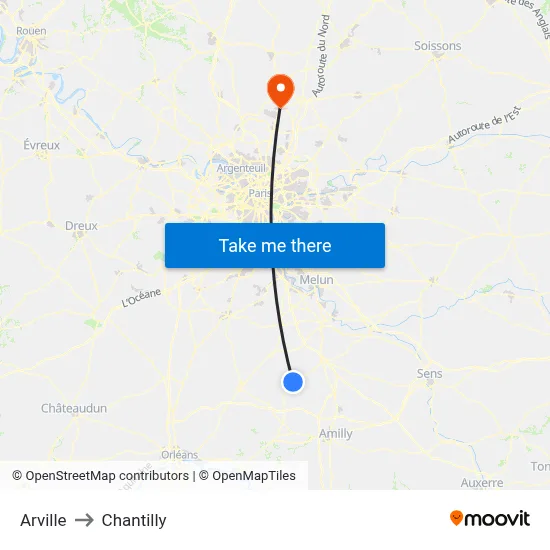 Arville to Chantilly map