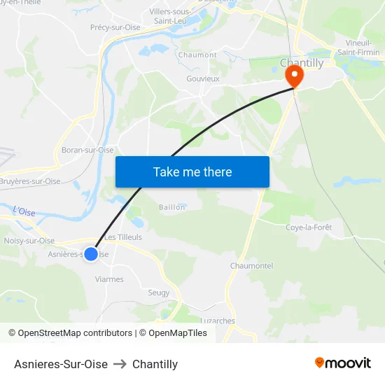 Asnieres-Sur-Oise to Chantilly map