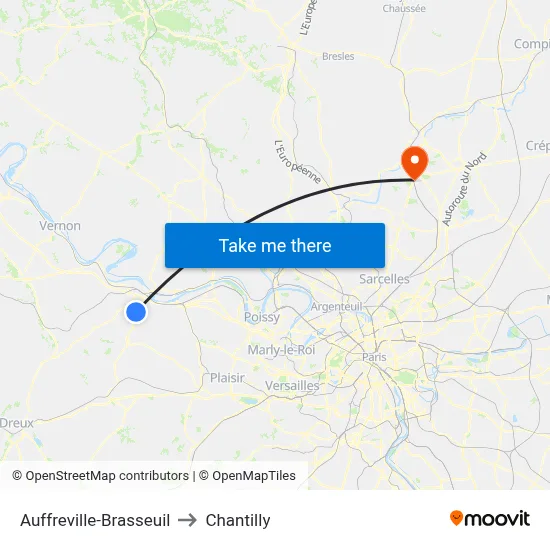 Auffreville-Brasseuil to Chantilly map