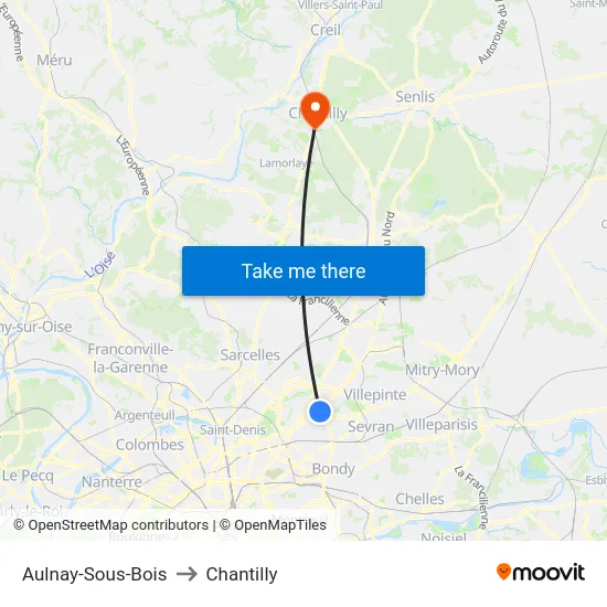 Aulnay-Sous-Bois to Chantilly map