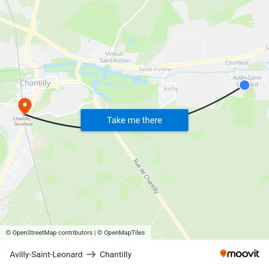 Avilly-Saint-Leonard to Chantilly map