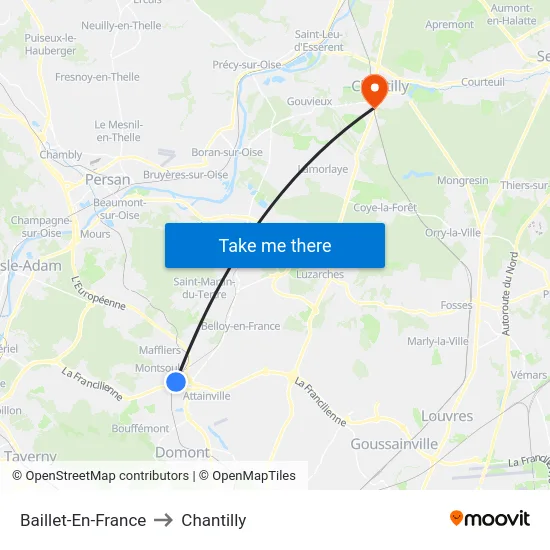 Baillet-En-France to Chantilly map