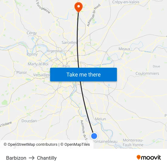 Barbizon to Chantilly map