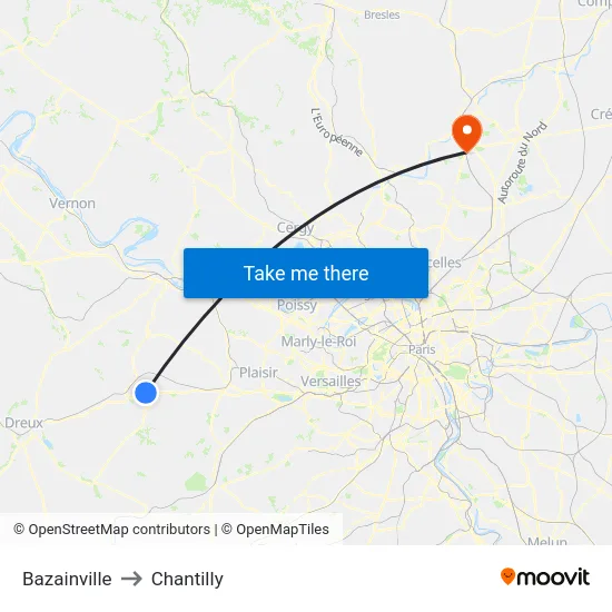 Bazainville to Chantilly map