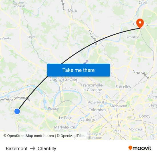 Bazemont to Chantilly map