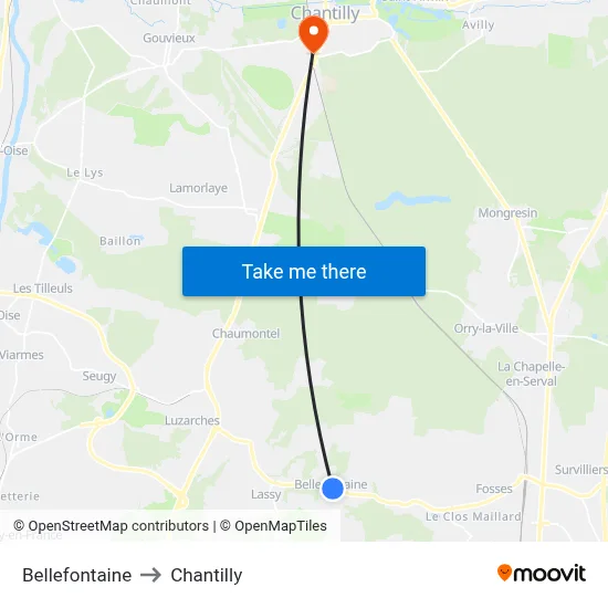 Bellefontaine to Chantilly map