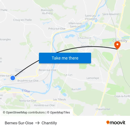 Bernes-Sur-Oise to Chantilly map