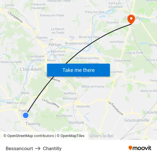 Bessancourt to Chantilly map