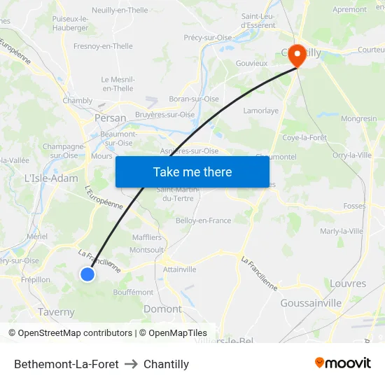 Bethemont-La-Foret to Chantilly map